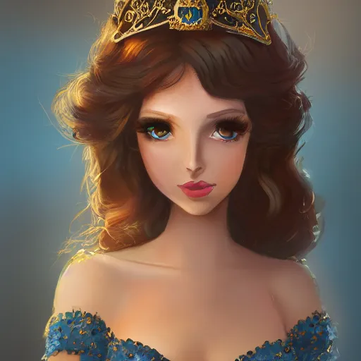 Image similar to a photographic portrait of an fantasy 30 years old princess with a deep blue sapphire and gold small diadem, seductive look, warm and soft colours, light brown hair, cinematic light, bokeh, by Danny Battista canon 50mm, artstation