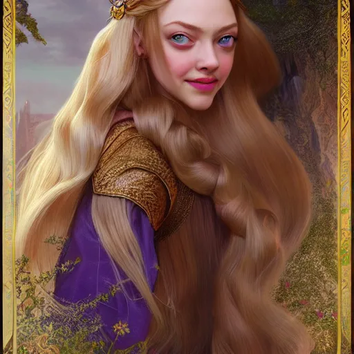 Image similar to beautiful young amanda seyfried as the rapunzel princess, closeup, d & d, fantasy, intricate, elegant, highly detailed, digital painting, artstation, concept art, matte, sharp focus, illustration, art by artgerm and greg rutkowski and alphonse mucha