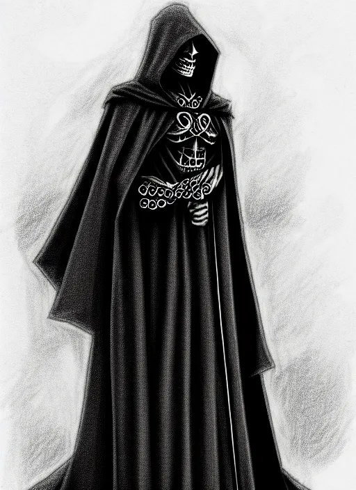 Prompt: pencil ultradetailed sketch of the necromancer, wearing a black cloak, crisp