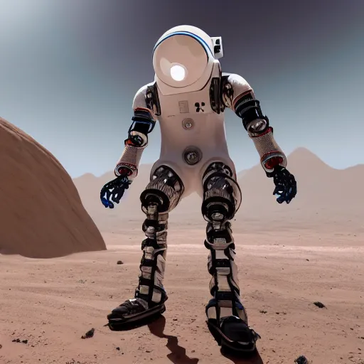 Prompt: photo of robotic spacesuit mechanical design high-tech, mars exploration, futuristic, unreal engine W 1024