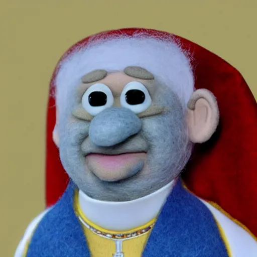 Image similar to pope jean paul ii as a muppet. highly detailed felt. hyper real photo. 4 k.