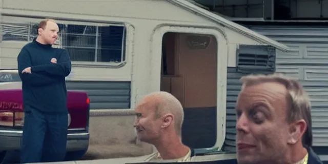 Image similar to full distant shot of balding elon musk in a tracksuit drinking beer in dirty cheap old trailer, by ken loach