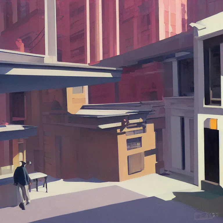 Image similar to morning watefall in an empty city, , painted by Edward Hopper, painted by James Gilleard, airbrush