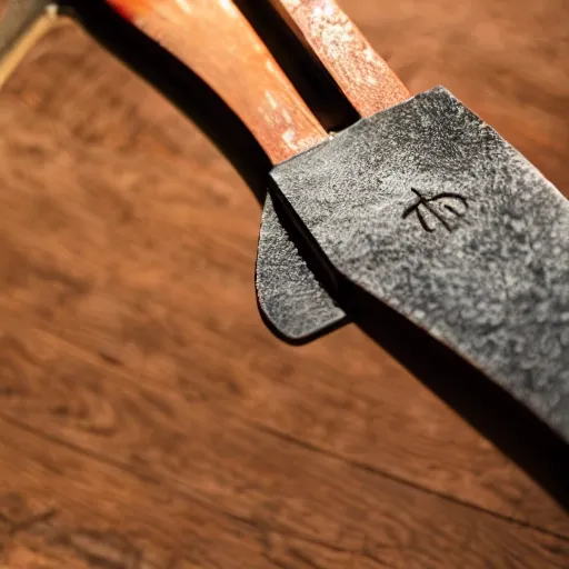 Prompt: high quality photo of a domestic axe, photography 4k, f1.8 anamorphic, bokeh, 4k, Canon, Nikon