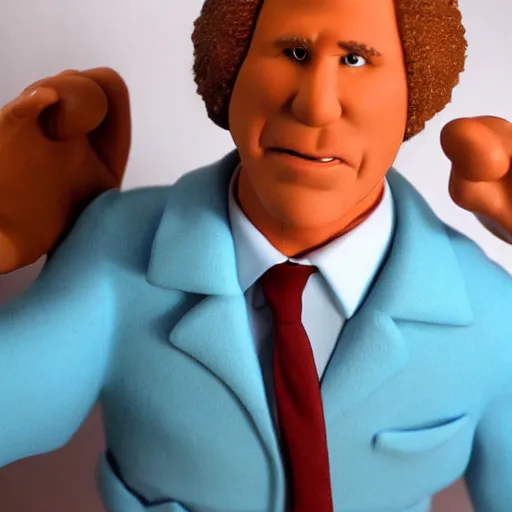 Prompt: will ferrell, made of clay, claymation character