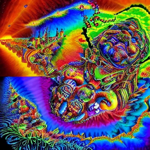 Image similar to ! dream a dream of a deepdream false illusion of santa going to the sky forge sky insanity ethereality dreamscape maximalist trippy psychedelic googledeepdream