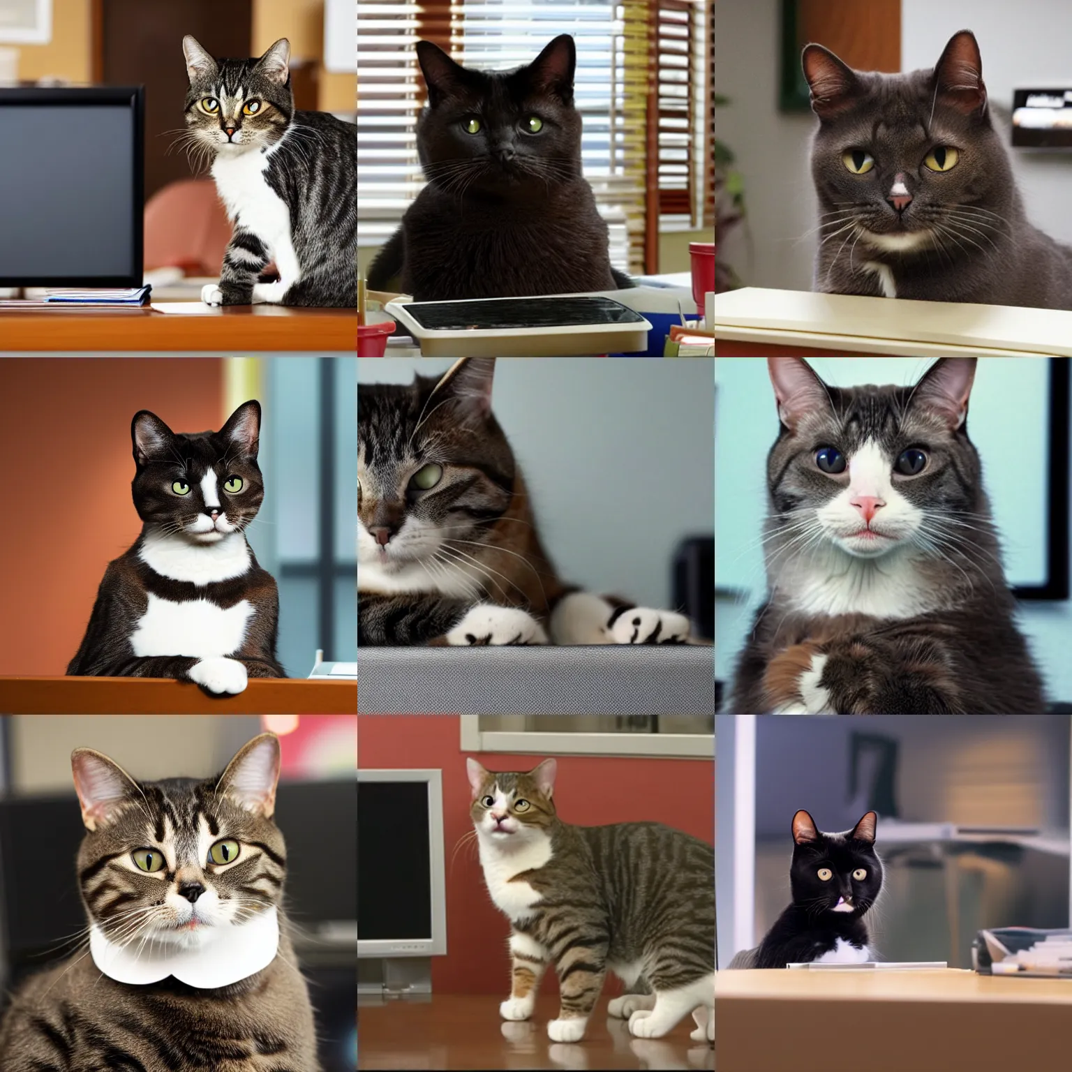 Prompt: a cat in the office tv show