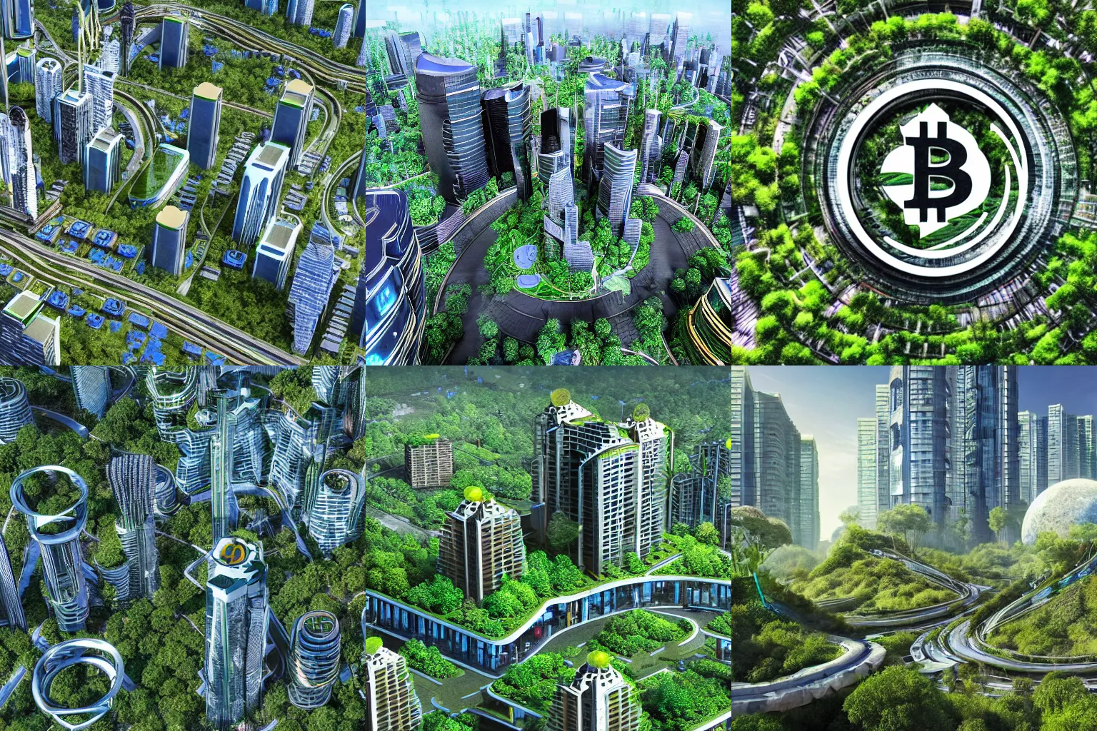 Prompt: Photo of a futuristic Bitcoin megacity with plenty of vegetation, utopia, highly-detailed