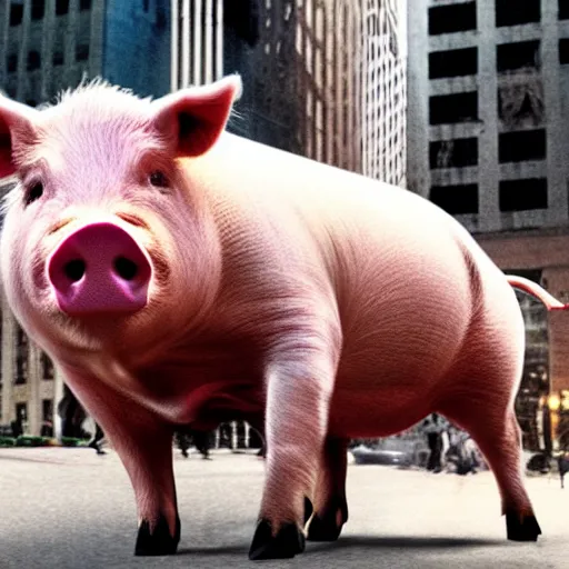 Image similar to the bull of wall street but it's a pig