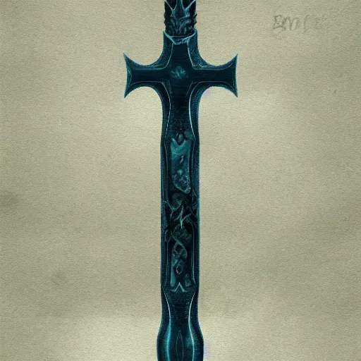 Image similar to A huge two-handed sword with a wavy blade and large cross guard. The blade has a faint blue sheen, and radiates a sense of unease. Deviantart