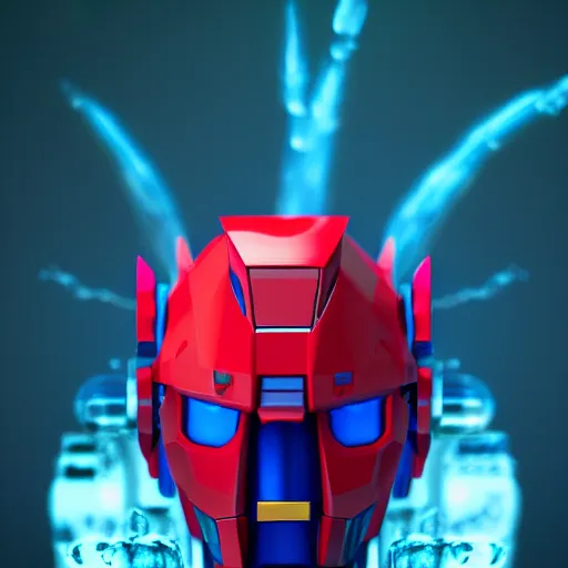 Prompt: red gundam head, water, octane render, soft light, mekka, behance, vector, highly detailed illustration, realistic, custom design, dribbble. com, by secondsyndicate studio,