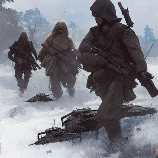 Prompt: In the Star Wars universe, Ukrainian rebels are holding back the attacks of Russian invaders by Greg Rutkowski