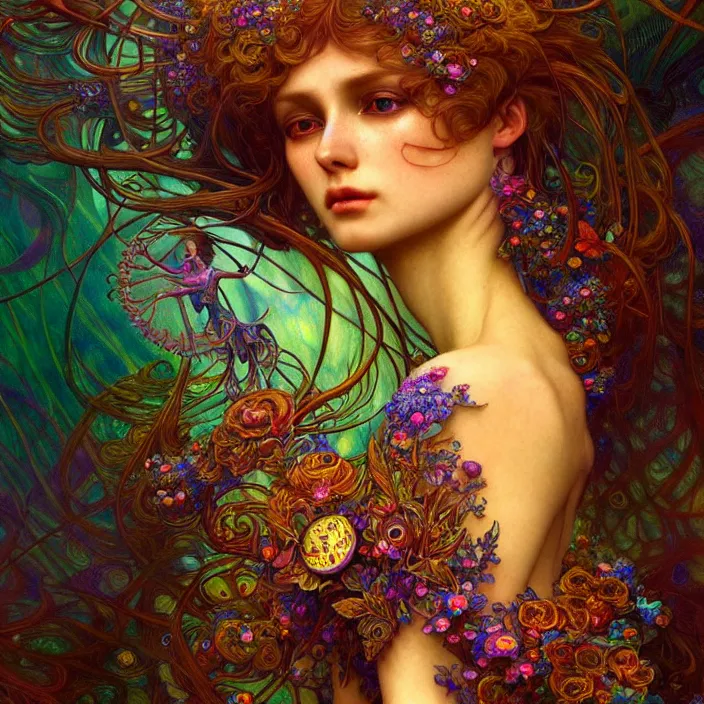 Image similar to extremely psychedelic macro, DoF, LSD, diffuse lighting, fantasy, intricate, elegant, highly detailed, lifelike, photorealistic, digital painting, artstation, illustration, concept art, smooth, sharp focus, art by John Collier and Albert Aublet and Krenz Cushart and Artem Demura and Alphonse Mucha