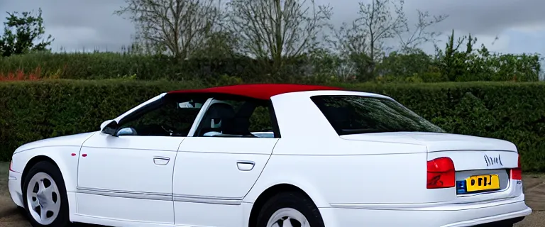 Image similar to Casablanca White Audi A4 B6 Avant Convertible (2002), red leather interior, created by Barclay Shaw