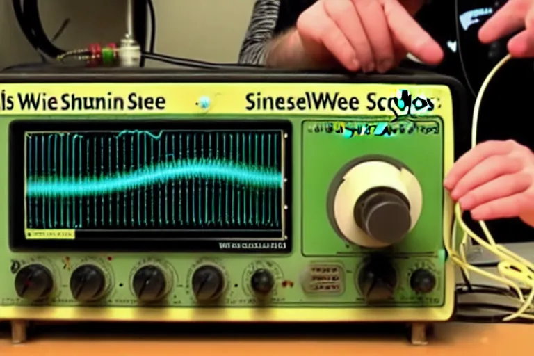 Image similar to an oscilloscope shaking a sound wave, wiggling a weasel, a stoat sinusoid spectacle : the wiggle and the wave - the wiggle is the wave! demonstration of a sine wave ermine.