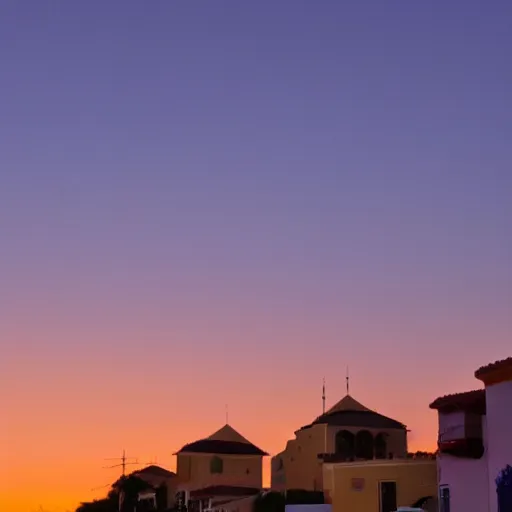 Image similar to a very high quality photo of a beautiful hispanic town during sunset