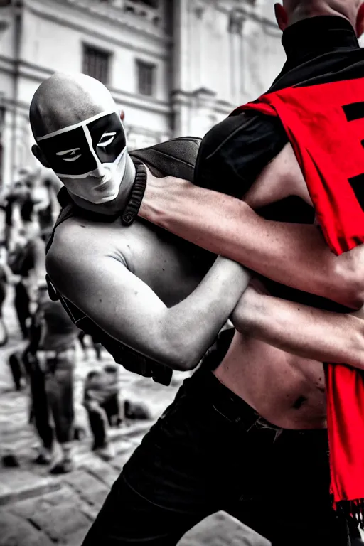 Image similar to nazi skinhead fight with masked antifa, high resolution, photorealistic, smooth, details, 4 k, aesthetic lighting, baroque object, sharp focus, hyperdetailed object, professional photography, pullitzer winning, 8 0 0 photo by : canon eos 5 d mark iv, by karah mew and adnan abidi and jodie bateman