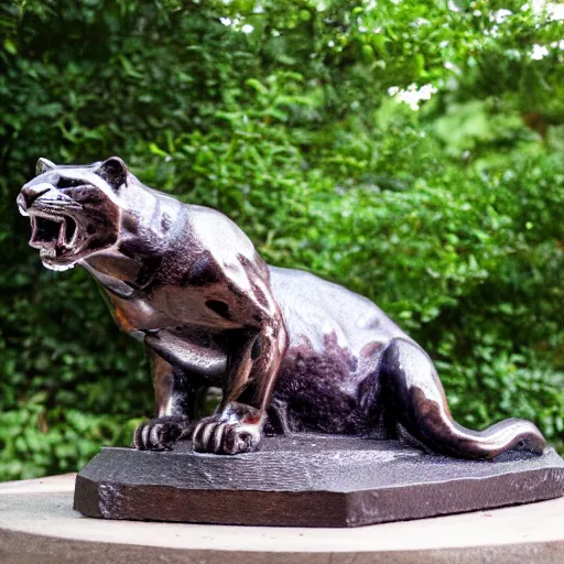 Image similar to Bronze Jaguar sculpture with glowing purple eyes