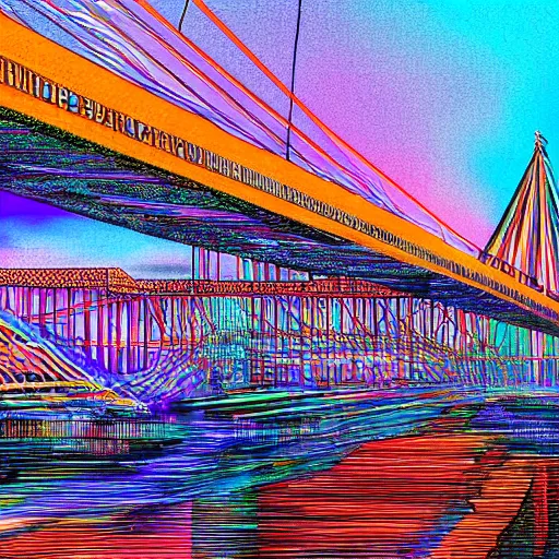 Image similar to extremely colorful, award winning digital art 4 k ultra detailed, milwaukee hoan bridge illustrated by andrew android jones