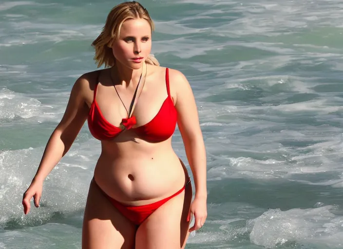 Image similar to thick chubby curvy kristen bell in a bikini with a chubby belly