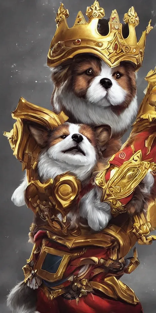 Prompt: a proud corki reigns as king, hyperrealistic