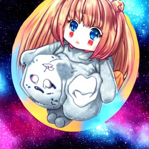 Prompt: cute fumo plush blasted into the cold depths of space, anime girl