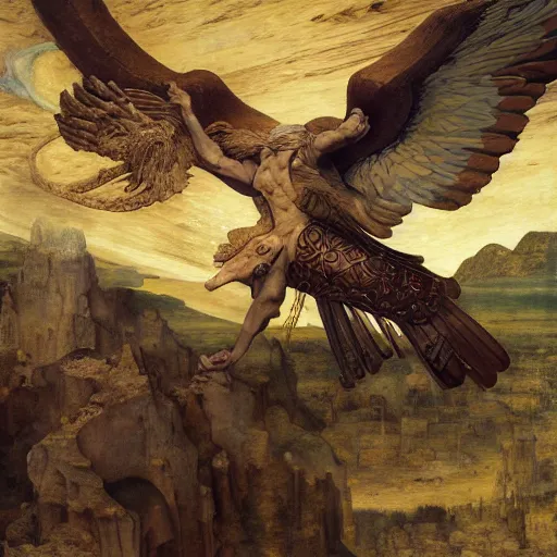 Prompt: masterpiece desert eagle soaring over medieval cunning unholy artifacts, by Edgar Maxence and Ross Tran and Michael Whelan and Da Vinci and Caravaggio and J.M.W Turner and Brueghel intricate line drawings, unknwon intercession, detailed and beautiful intricate faces, 4k resolution