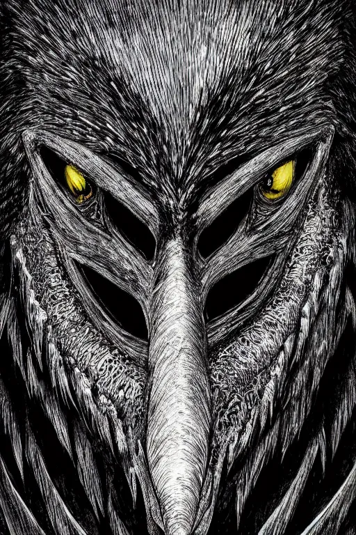 Image similar to crow monster, symmetrical, highly detailed, digital art, sharp focus, trending on art station, kentaro miura manga art style