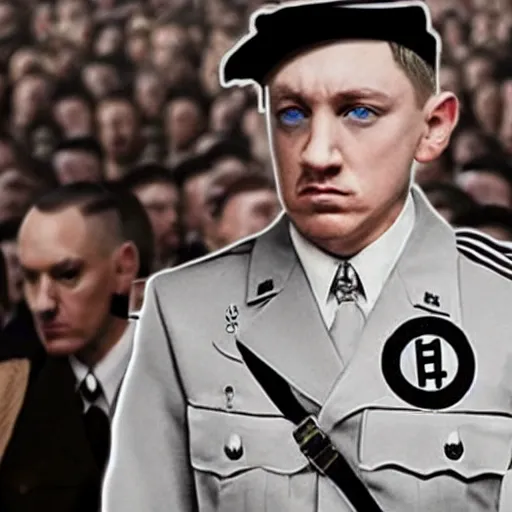 Image similar to award-winning photograph of Eminem as Adolf Hitler, highly detailed, ultra realistic, 8k, cinematic