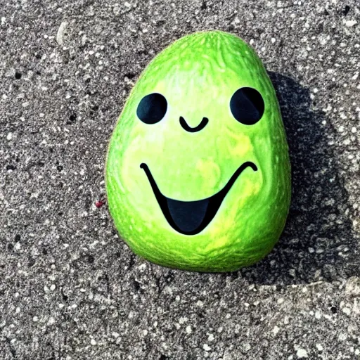 Prompt: a photo of a happy avocado with a face