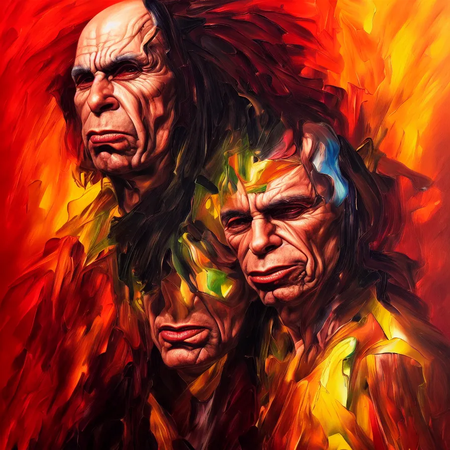 Prompt: an epic and beautiful abstract portrait of ronnie james dio, oil painting, concept art, artstation, extremely detailed!!!