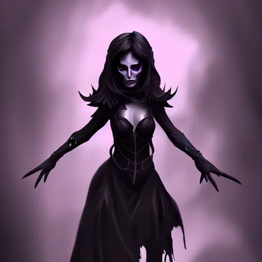 Image similar to dark witch character black colors, highly detailed, digital painting, artstation, concept art, smooth, sharp focus, illustration
