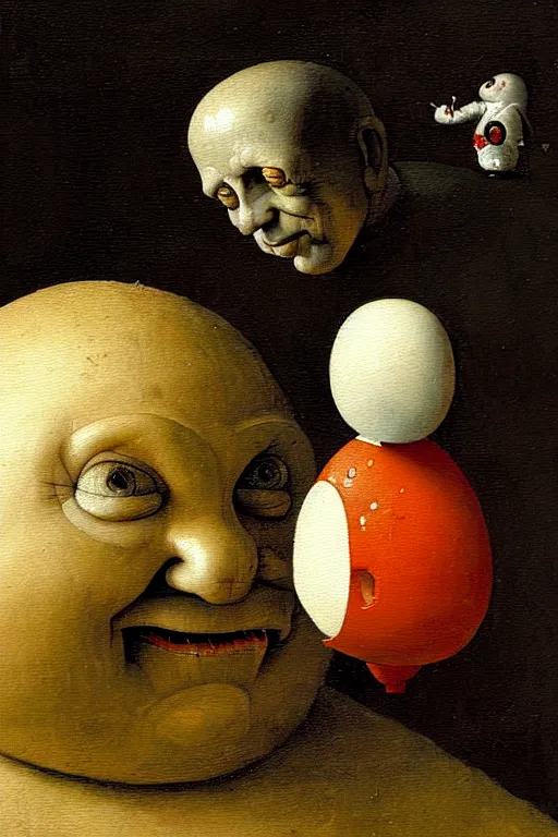 Image similar to hieronymus bosch and greg rutkowski, oil painting of short fat humpty dumpty