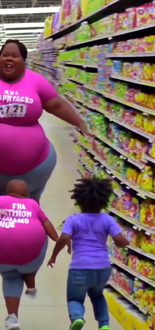 Prompt: viral vine video of fat african american mom running in walmart, trending 2 0 1 5, funny video, youtube vine twitter