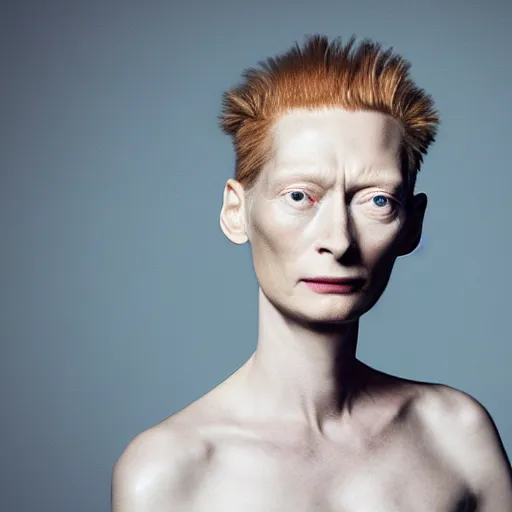 Image similar to closeup studio photograph of tilda swinton as an octopus, dramatic lighting, edited in photoshop