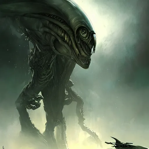 Prompt: epic alien structure by raymond swanland, highly detailed
