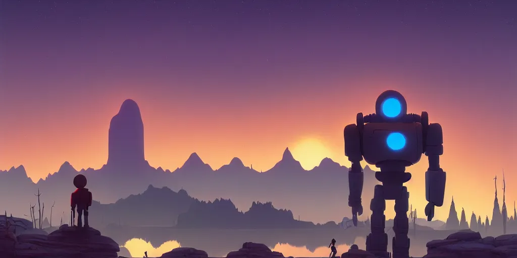 Image similar to a beautiful matte painting of the iron giant by simon stalenhag and alan bean, trending on artstation