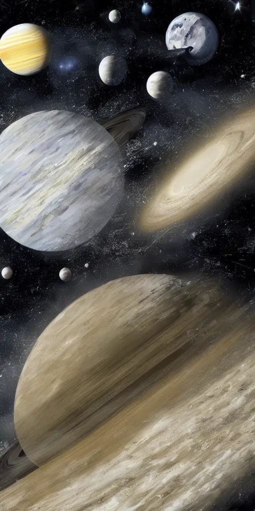 Image similar to view of a planet from space. the planets surface is grey and cluttered. science fiction art. key art from a graphic novel. illustration. detailed digital painting.