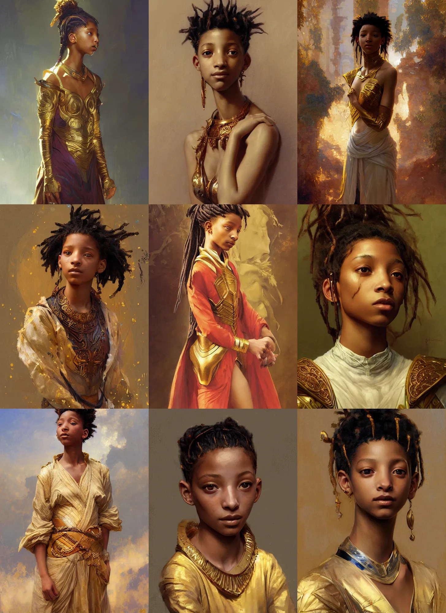 Prompt: willow smith young ancient libu girl, marvel comics, intricate, highly detailed, golden collar, artstation, digital illustration, orientalism, bouguereau, ruan jia, rutkowski