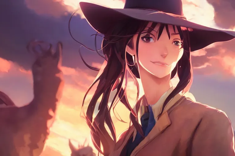 Prompt: western cowgirl, single centered subject, mid shot, ambient lighting, detailed face, by makoto shinkai, stanley artgerm lau, wlop, rossdraws