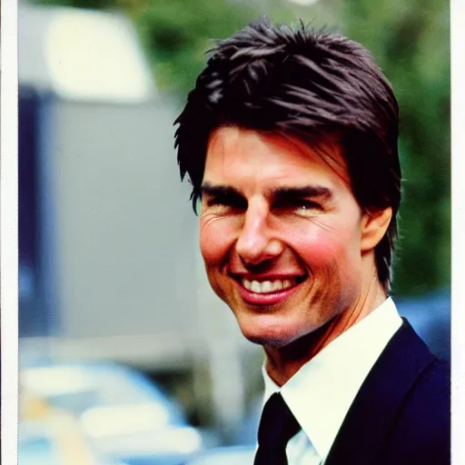 Image similar to Polaroid of Tom Cruise very close to tv 1983