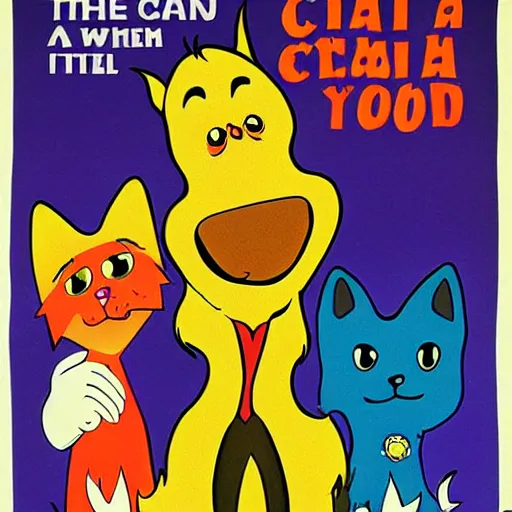 Prompt: catdog cinema propaganda poster from 60s, HQ