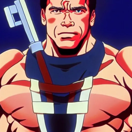 Prompt: arnold schwarzenegger as anime character, kyoto animation, magical
