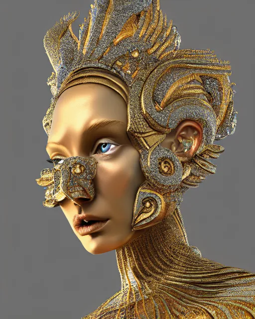 Image similar to a highly detailed metahuman 4 k close up render of an alien goddess bella hadid monument renaissance in iris van herpen dress schiaparelli in diamonds crystals swarovski and jewelry iridescent in style of alphonse mucha gustav klimt trending on artstation made in unreal engine 4