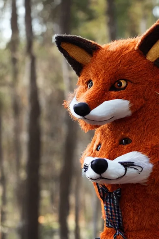 Image similar to photo of a woman in a realistic fox fursuit