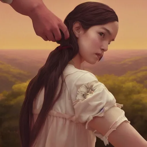 Image similar to a beautiful scenic painting by artgerm and wlop and wes anderson and spike jonze