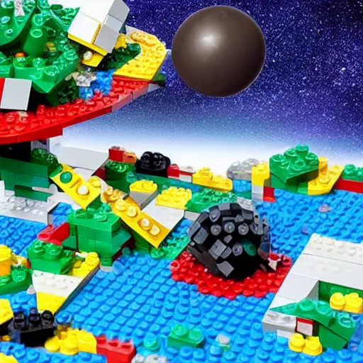 Image similar to giant asteroid hits earth, lego version,