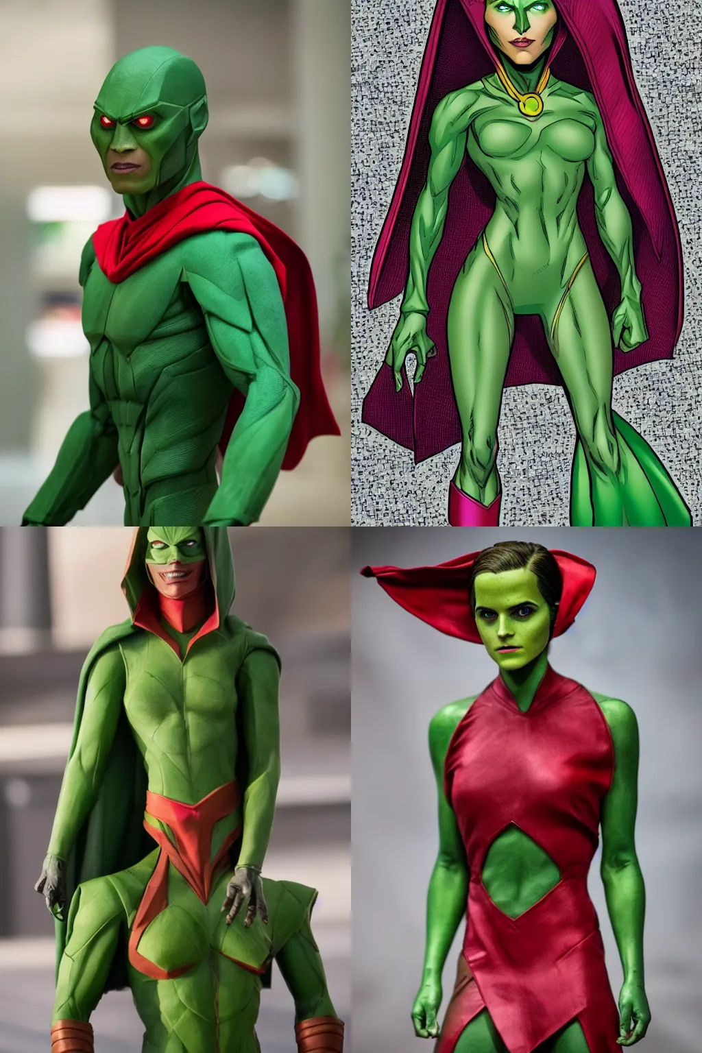 Prompt: Martian Manhunter is copying appearance of Emma Watson, photo taken with Nikon D750