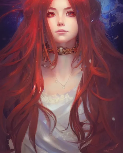 Image similar to beautiful long haired anime girl, fire dress, portrait, flames everywhere, highly detailed, digital painting, artstation, concept art, smooth, sharp focus, illustration, art by artgerm and greg rutkowski and alphonse mucha