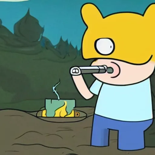 Image similar to finn ( adventure time ) smoking a cigarette